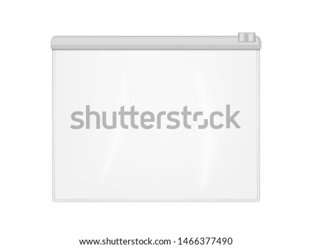 Clear plastic envelope folder bag with zip lock isolated on white background, realistic vector mockup. Transparent file or badge holder, zipper document case - mock-up.