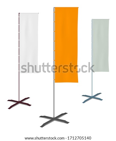 Blank wind dancer flag, vector mockup. Vertical rectangular event display, mock-up. Banner stand, template for design. Color set.