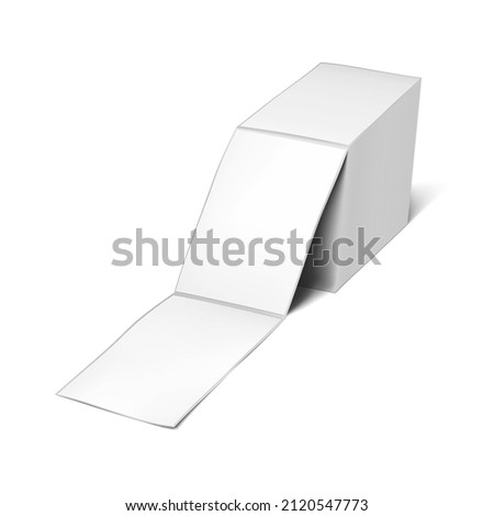 Rectangular label sticker tear-off line for thermal printer - realistic vector mock-up. Blank white fanfold adhesive labels stack - mockup