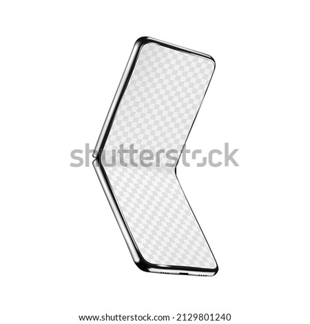 Foldable smartphone with blank transparent screen realistic mockup. Flexible display smart phone vector template for web or mobile app design