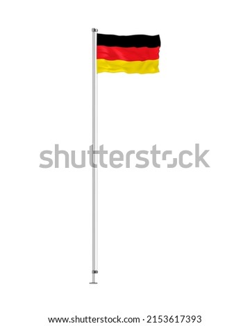 Flag of Germany vector illustration. Waving German flag on metal pole isolated on white background