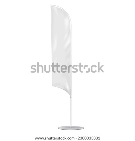White blank feather flag vector mockup. Blade-shaped banner stand mock-up. Vertical event marketing exhibition display template for design