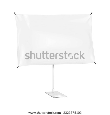 X-banner stand on base vector mockup. Blank adjustable banner display isolated on white background. Collapsible advertising sign realistic mock-up. Template for design