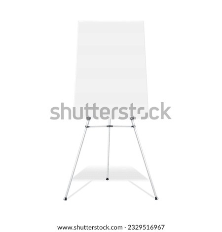 Flipchart, display easel stand vector mock-up. Blank whiteboard realistic mockup. Tripod flip chart white board. Template for design