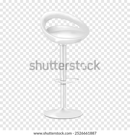 Bar stool with back and foot rest. Realistic 3d vector mockup. White swivel high bar chair with footrest. Mock-up