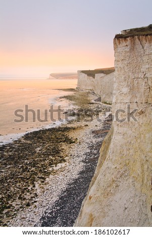 White chalk cliffs at Seven Sisters, England.
