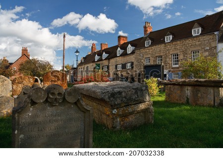 Oxford, UK - October 12 2012: Cemetery and a pub in old Oxford, UK.