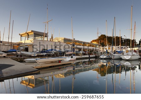 ATHENS, GREECE - JANUARY 13 2015:  Yacht club in Mikrolimano marina in Athens, Greece on January 13th 2015..