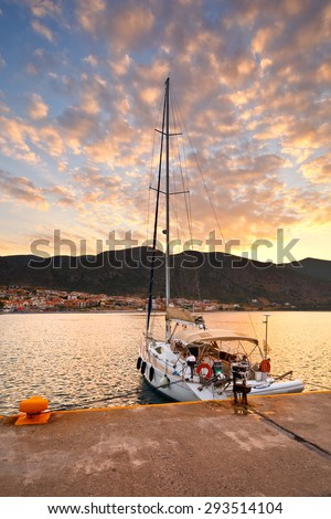 MONEMVASIA, GREECE â?? MAY 30 2015: Yacht in Monemvasia, Peloponnese, Greece on May 30 2015.