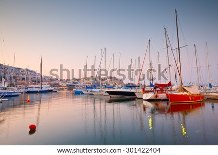 ATHENS, GREECE - JULY 28 2015: Sail boats at the yacht club in Mikrolimano marina in Athens, Greece on July 28 2015.