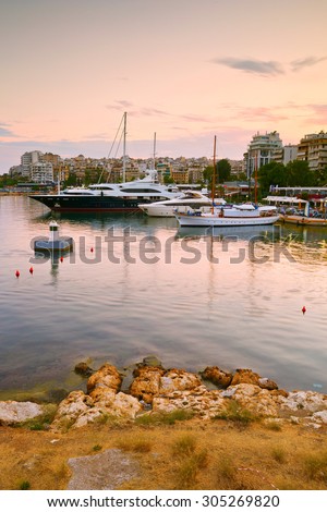Athens, Greece - August 10 2015: Yachts in Zea Marina in Athens, Greece.