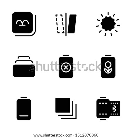 Photo editor icon set include gallery, device, photos, set, camera, mirror, option, day, light, optional, photo set, galery, battery, cross, none, green, ecologic, charging, bars, energy very low