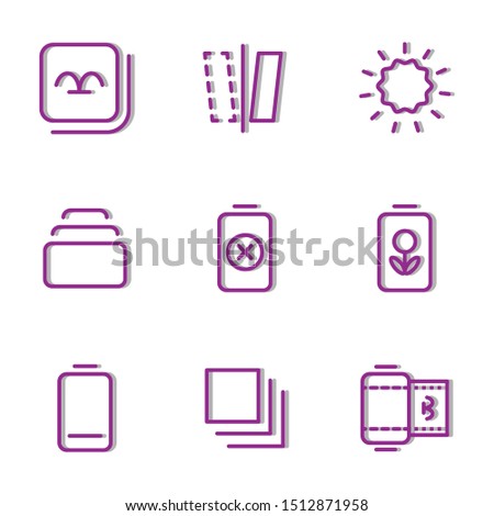 Photo editor icon set include gallery, device, photos, set, camera, mirror, option, day, light, optional, photo set, galery, battery, cross, none, green, ecologic, charging, bars, energy very low