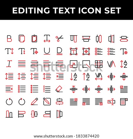 editing text icon set include text bold, document, paste, spacing, increase, redo,align,compose, distribute, scale,grid, kerning,layout