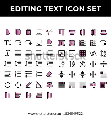 editing text icon set include text bold,document,paste,spacing,increase,redo,align,compose,distribute,scale,grid,kerning,layout