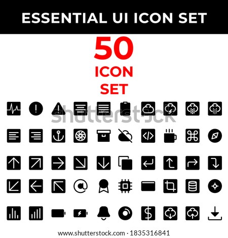 essential icon set include activity, warning, center, justify, left, right, anchor, shutter, archive, arrows, award, chart, battery, down, bell, blue tooth, bold, book, bookmark, box, briefcase