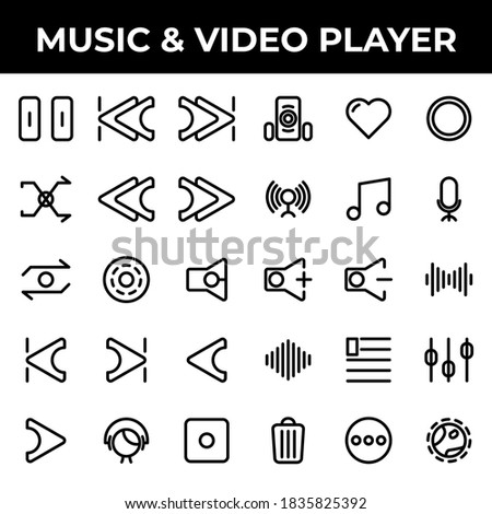 music & video player icon set include pause, track, music, skip, ahead, skip ahead, back, skip back, shake, shuffle, reload, rewind, audio player, repeat, media player, disc, sound, mute, start