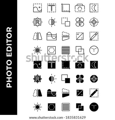 photo editor icon set include camera,flash,photo filter,power,resolution,gallery,image,battery