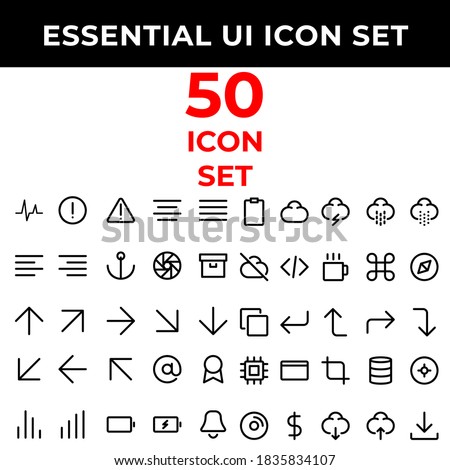 essential icon set include activity, warning, center, justify, left, right, anchor, shutter, archive, arrows, award, chart, battery, down, bell, blue tooth, bold, book, bookmark, box, briefcase
