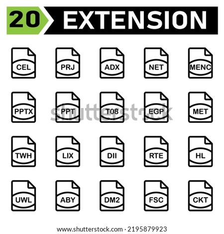 file extension icon include cel, prj, adx, net, menc, pptx, ppt, t08, egp, met, twh, lix, dii, rte, hl, uwl, aby, dm2, fsc, ckt,