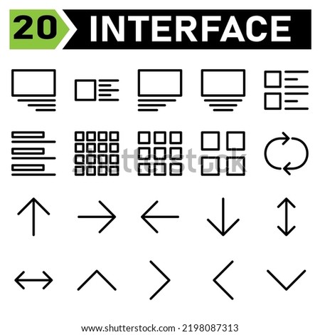 Web interface icon set include media, right, layout, picture, left, center, list, thumb, interface, open menu, post, grid, menu, forms, watch kit, loop, arrows, reload, direction, up, arrow, down
