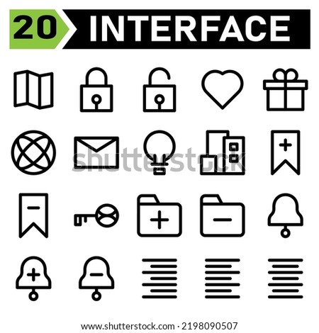 User interface icon set include map, location, guide, direction, user interface, lock, protect, security, padlock, unlock, love, hearth, favorite, wedding, gift, present, box, birthday