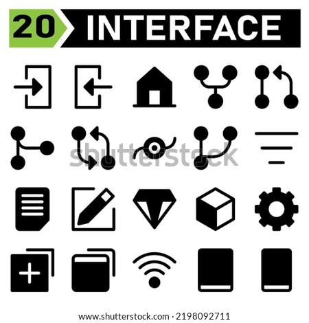 User interface icon set include log, in, account, access, enter, user interface, out, house, home, building, menu, forked, git, request, pull, merge, compare, commit, branch, filter, center