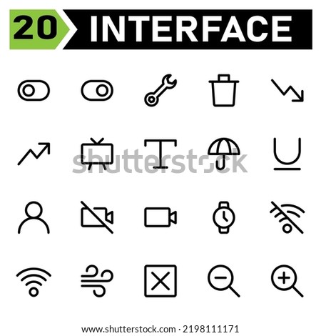 User interface icon set include toggle, left, switch, option, user interface, right, tools, tool, setting, preference, repair, trash, delete, can, remove, trending, down, arrows, arrow