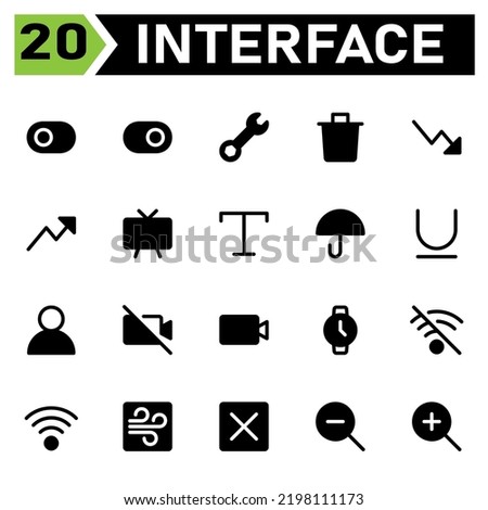 User interface icon set include toggle, left, switch, option, user interface, right, tools, tool, setting, preference, repair, trash, delete, can, remove, trending, down, arrows, arrow