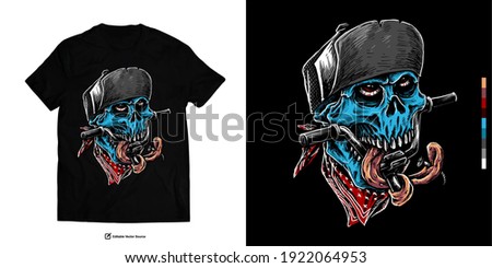 Skull With Emo Hat BMX Riders Bite Bike Cycle Bar Hand Drawing Vector Illustration T shirt Design