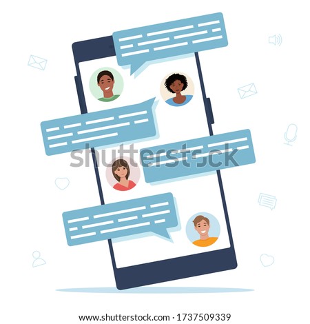 Chatting phone concept. Smartphone with messages, dialog. Messaging bubbles. Vector illustration in flat style