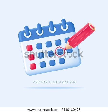 Month-lined desk calendar with the pencil. Schedule, appointment, Planning concept. Vector Illustration in minimal 3D style