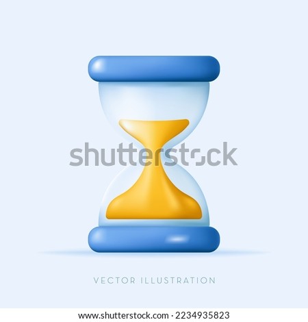 Hourglass. Sand clock, time. 3d vector icon in cartoon minimal style