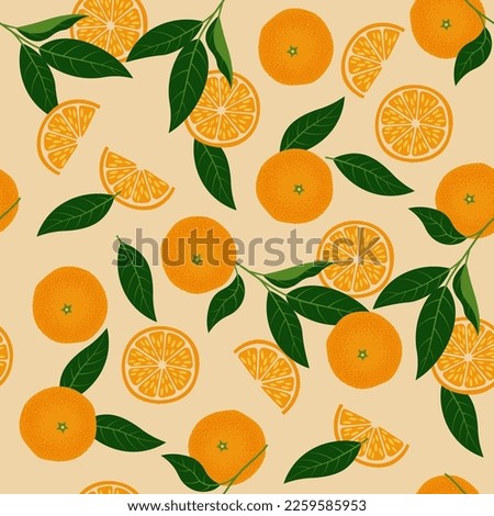 Tropical seamless pattern with orange citrus fruit. Vector Illustration for print fabric or wallpaper