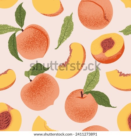 Fresh Slices Peach fruits seamless pattern. Texture trendy Vector illustration