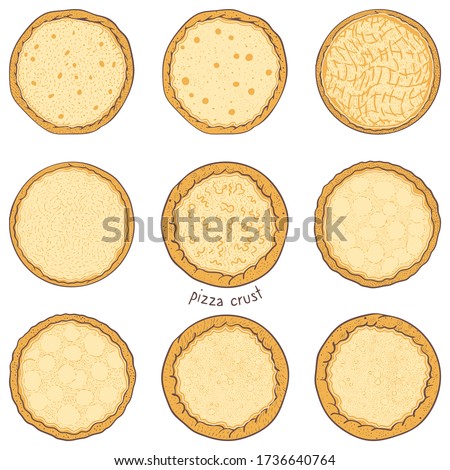 Pizza base crust with cheese, sketching illustration