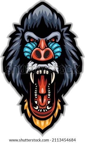 Cartoon angry mandrill head mascot