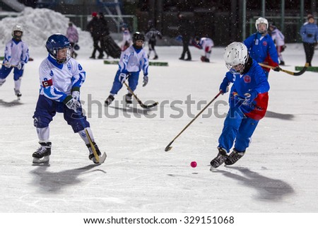 RUSSIA, ARKHANGELSK - DECEMBER 14, 2014: 1-st stage children\'s hockey League bandy, Russia