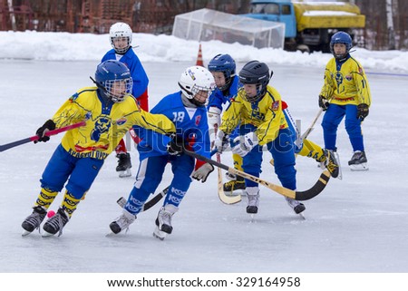 RUSSIA, KOROLEV - JANUARY 15, 2015: 3-d stage children\'s hockey League bandy, Russia