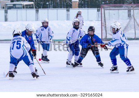 RUSSIA, KRASNOGORSK - MARCH 03, 2015: final stage children\'s hockey League bandy, Russia.