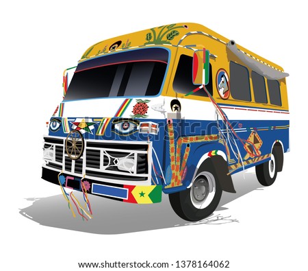 Colorful legendary mini bus named 'Car Rapid' in Dakar Senegal - vector illustration