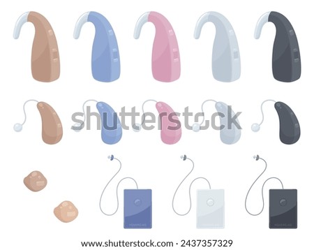 Hearing aid illustration material set_behind-the-ear type_RIC type_ear hole type_pocket type