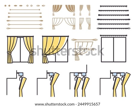 A set of illustration materials that can be used to explain curtains and rails