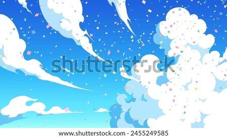 Background illustration of confetti dancing in the sky with a sense of speed_16:9