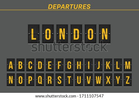 Flight destination on mechanical scoreboard vector illustration