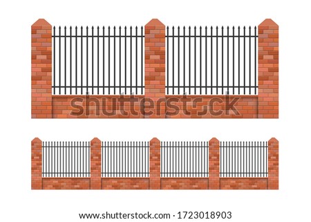 Brick and steel fence vector illustration isolated