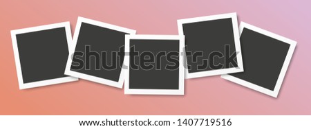 Five black and white photo frames isolated on pink. 