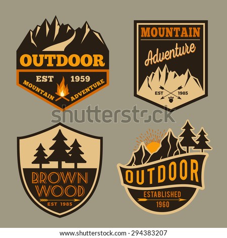 Set of outdoor camping adventure and mountain badge logo, emblem logo, label design
