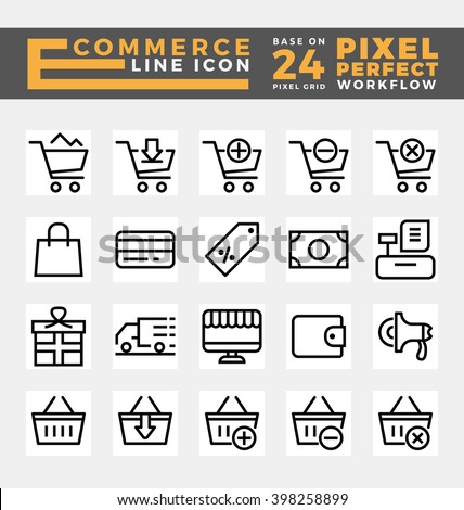 Set of E-commerce and Online Shopping Icons Base on 24 Pixel Grids. This icons created on pixel perfect workflow. Vector illustration