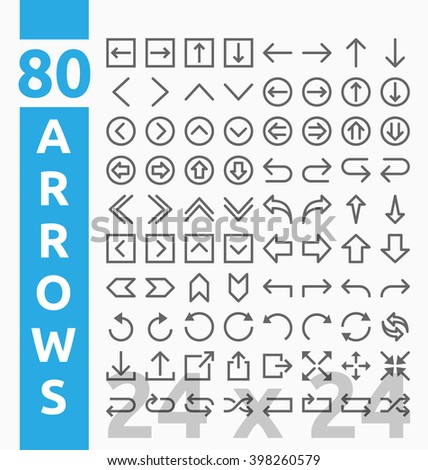 80 Arrow outline icons for user interface and web project base on 24 pixel grids. Minimal navigation sign and symbols collections. Vector illustration